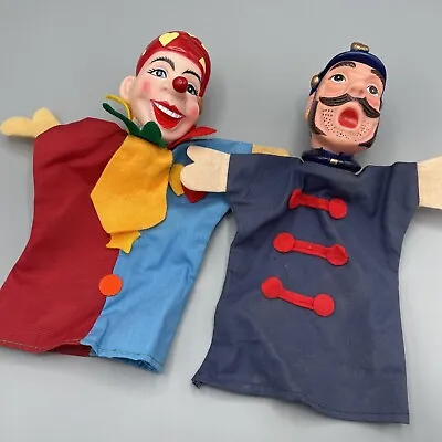 $34.99 • Buy Lot Of 2 Hand Puppets Mister Rogers Policeman Cop And Clown Jester Vintage