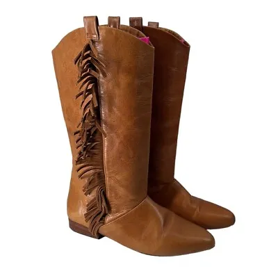 Vintage Sportsgirl Fringe High Boots Cognac Western Boho Sz 8 • $65