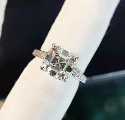 3 Ct Asscher Cut Certified VVS1 Moissanite Engagement Ring 14k White Gold Plated • $125.55