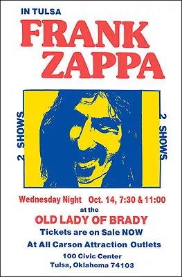 FRANK ZAPPA 1981 Tulsa OK Old Lady Of Brady Concert Poster • $12.99