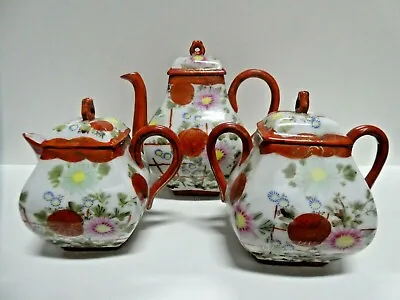 Vintage Japanese Porcelain China Teapot Teaset Kutani Hand Painted Floral Signed • $175