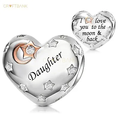 Daughter Heart Charm Genuine 925 Sterling Silver I Love You To The Moon • £15.89