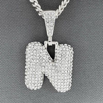 $9.99 • Buy Silver Tone Clear Rhinestones Bubble Initial Alphabet Letter N Pendant Necklace