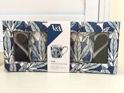 Victoria & Albert Museum Fine Bone China 2x Mugs Cups Blue White Fruit New Box • $47.99