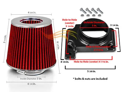 Mass Air Flow Sensor Intake Adapter + RED Filter For 96-05 Eclipse Spyder • $17.99
