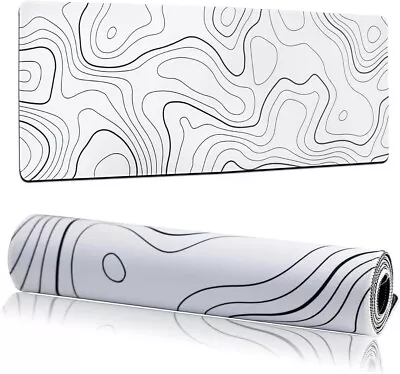 Topographic Mouse Pad White Long Big Extended Gaming Mouse Pad XL Large Desk Mat • $13.23