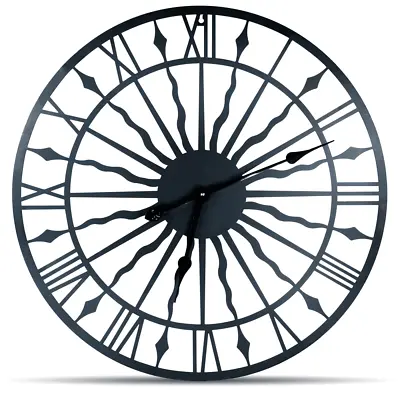 £49.99 • Buy Home Garden Black Sun Open Face Design Wall Clock Non Ticking 600mm 24  Large