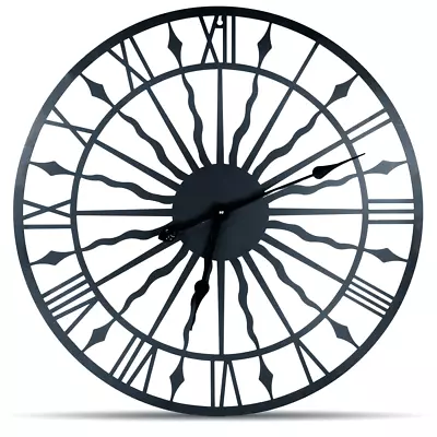 £49.99 • Buy Home Garden Black Sun Open Face Design Wall Clock Non Ticking 600mm 24  Large