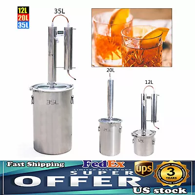 Alcohol Distiller Brewing Kit Moonshine Still Stainless Wine Boiler Silver 35L  • $125.40