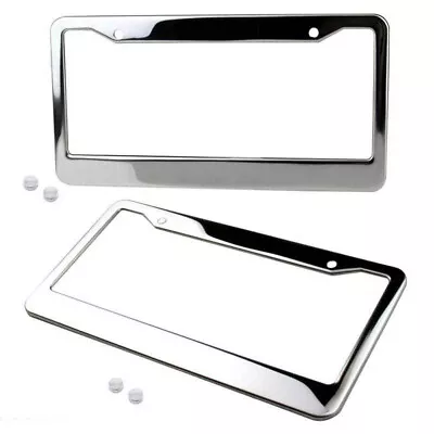 2X Chrome Stainless Steel License Plate Frame Tag Cover+Screw Caps Accessories • $20.59