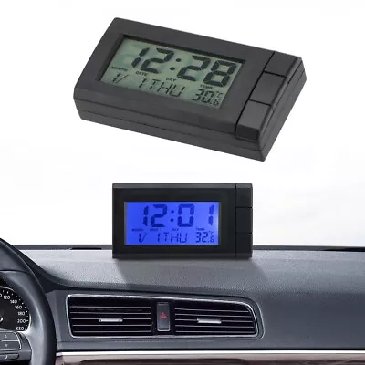 Black Mini Digital Clock Date Time Temperature For Car Dashboard Home Table Desk • £6.47