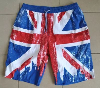 £3 • Buy Blue Red White Union Jack Straight Leg Men Netted Swimming Shorts Size XL