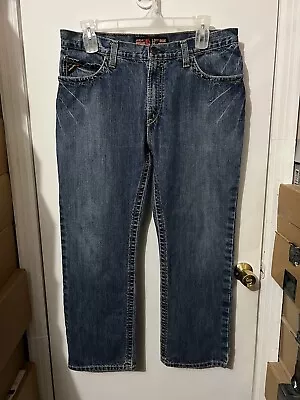 EUC Mens Ariat Work FR M4 Boot Cut Low Rise HRC 2 2112 Blue Jeans Size 36x30 • $34.50