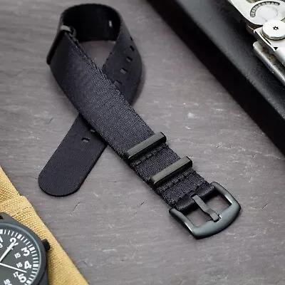 Stealth Black NATO G10 Watch Strap Band - PVD Seatbelt Nylon - 18mm 20mm 22mm • £19.95