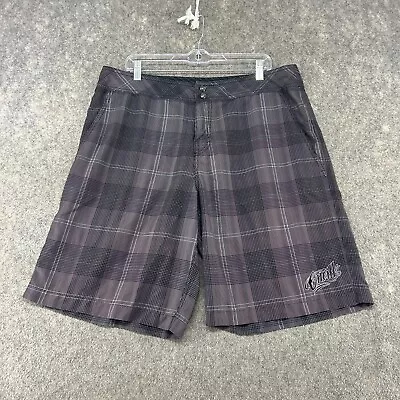 Oneill Shorts Mens 36 Black Grey Chino Flat Front Plaid Hybrid Polyester Surf • $0.99