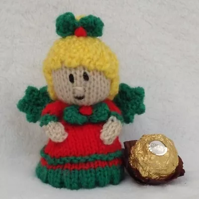 KNITTING PATTERN  - Christmas Holly Fairy Chocolate Cover Fits Ferrero Rocher • £3.25