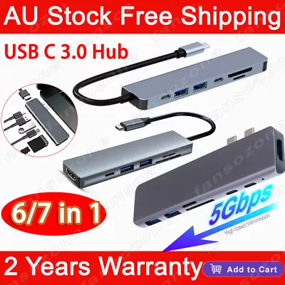 $24.99 • Buy 7 In 1 Multiport USB-C Hub Type C To USB 3.0 4K HDMI PD SD TF Adapter Splitter