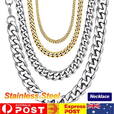 Cuban Chain Curb Necklace Men Women Punk Surgical Stainless Steel Link 3-7mm • $6.59