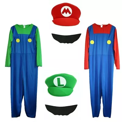 Mens Adult Super Mario / Luigi Fancy Dress Plumber Costume • £8.29