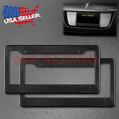 2pcs Plastic Black Carbon Fiber Style License Plate Frames Front & Rear Bracket • $9.88