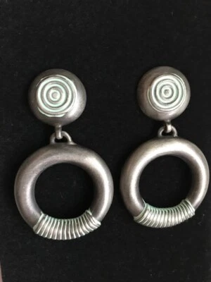 $42.50 • Buy Vintage Signed Ben Amun Pewter Tone Clip Earrings Dangle Hoops