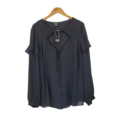 NWT City Chic Peekaboo Blouse Sz 18 Black Sheer Chiffon Long Sleeve Tie Neck  • $34.16