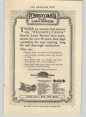 1918 PAPER AD Pennsylvania Lawn Mowers Horse Drawn Municipalities City Parks • $12.99