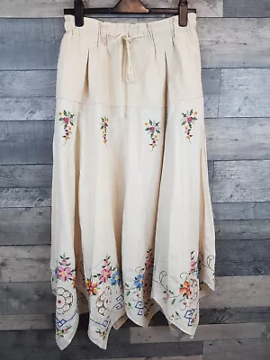 Free People Arielle Midi Skirt Small Ivory Embroidered Floral Boho Western • £65