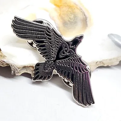 Raven Pin Badge Odin Viking Triquetra Brooch Morgan Le Fey Norse Pagan Badge • $6.15