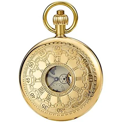 Tiong Mechanical Pocket Watch With Chain Tourbillon Moon Phase Analog Antique Ro • £43.60