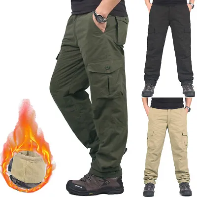 Men Fleece Lined Thick Thermal Work Trousers Winter Fleece Walking Trousers UK • £18.99