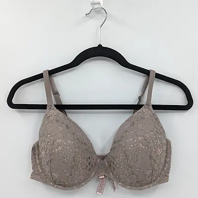 Victoria's Secret Bra Women's 36D Taupe Lace Lined Perfect Coverage • $20.99