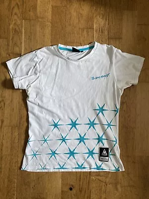 LE COQ SPORTIF Womens White Teal Turquoise Star Pattern Cotton T Shirt  Size M L • £5.98