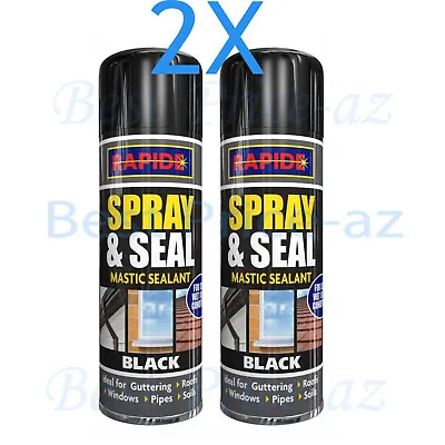 2x SPRAY & SEAL BLACK MASTIC SEALANT FOR LEAK PIPES ROOF GUTTERING WINDOWS 300ML • £10.99