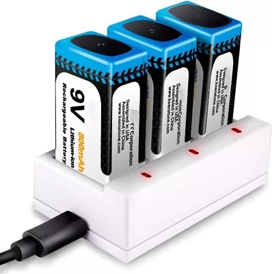 9V 800mAh Rechargeable Batteries And Charger  9V PP3 Lithium-ion Low 3 • £21.99