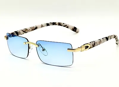 Mens Sunglasses Small Rectangular Hip Hop Rapper Gold Clear Lens Square Rimless  • $13.99