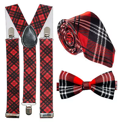 Robert Burns Night Scotland Scottish Tartan Braces Tie & Bow Tie Set • £10.99