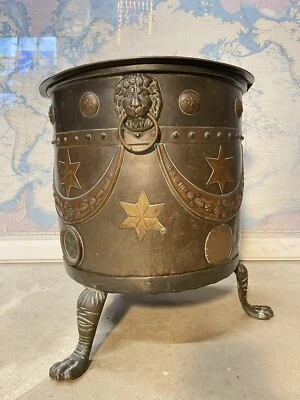 £31 • Buy 19thC Victorian Arts Crafts Copper Fire Coal Log Champagne Bucket MASONIC Newlyn