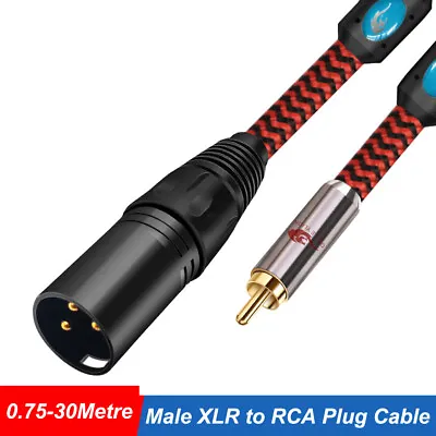 Male XLR To RCA Gold Phono Plug Cable Lead Adaptor Adapter Lead 0.75 - 30 Metres • £11.15