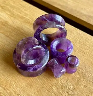 PAIR Amethyst Amythest Organic Stone Tunnels Plugs Earlets Gauges • $14.95