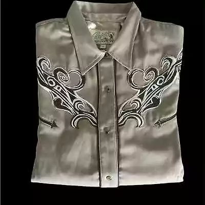 Vintage Ropers Leaf Embroidered Smile Pockets Long Sleeve Snap Old West Shirt • $40