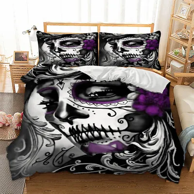 £27.99 • Buy Skull Duvet Cover Tattoo Mask Quilt Cover Bedding Set Pillow Cases All Sizes