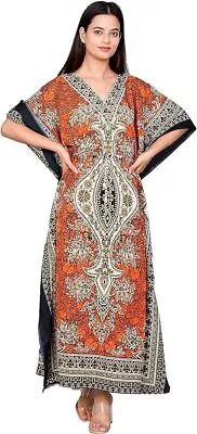 Kaftan Dress Loose Casual Boho Womens Maxi Dress Caftan Kimono Sleeve  Orange • $17.73