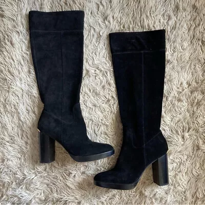 Michael Michael Kors Black Regina Suede Leather Platform Knee High Boots 10 • $69.95