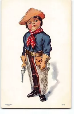 1906 J. Tully Illustration Young Cowboy W Bandana Pistol & Chaps UDB Postcard-N1 • $8.40