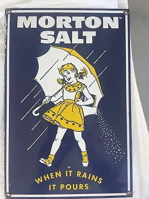 Morton Salt Sign Andy Rooney 1950's Porcelain Sign Reproduction Enamel/Metal • $17