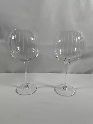 ONE MIKASA 9  CHEERS Balloon Wine Glass Goblet Etched Lines Stripes #406 • $11.46