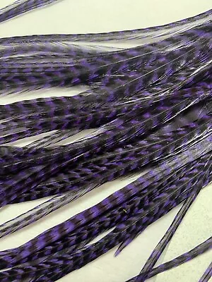 (5) Extra Long Skinny PURPLE Grizzly Striped Feather Hair Extensions W/ Beads • $9.97