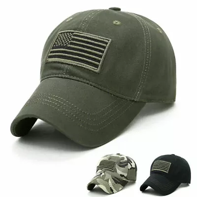 Mens Trucker Baseball Cap Army Military Tactical Camo Adjustable American Flag • £11.29