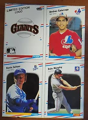 1988 Fleer Baseball Box Bottom UNCUT 4 CARD PANEL DALE MURPHY/ANDRES GALARRAGA • $3